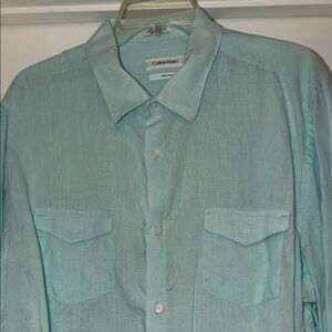 Calvin Klein Men's Linen Light Blue Shirt